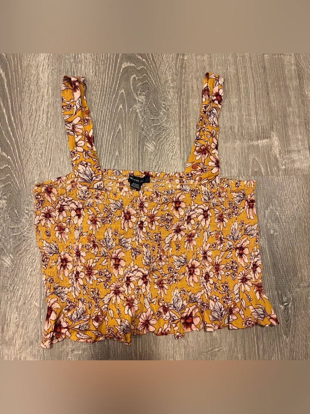 American Eagle Cropped Floral Sleeveless Shirt Smocked Tank Top Size S NWT Boho